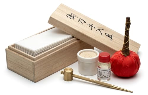 Japanese Samurai Sword Maintenance Cleaning Kit Traditional Katana Care Set with Choji Oil Uchiko Powder Ball Rice Paper Cleaning Cloth & Mekugi Removal Hammer for Carbon Steel Blades