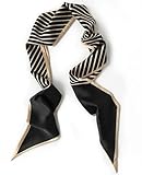 Clysoru Silk Neck Scarf Printed Scarves Head Women'S Fashion Oblique Angle Satin Scarfs For Bag Hair 59” X 5.9” (Black gold twill)