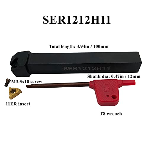1/2" Lathe Threading Tool External/Internal Threading Holder Ser 1212H11+ Snl 0008K11 Threading Holder With 11Er Ag60 11Ir Ag60 Threading Inserts (Ser1212H11+Snl0008K11+11Er Ag60) #TOP2