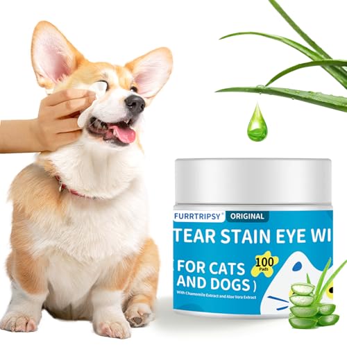 Image of Pet Eye Wipes for Dogs & Cats, Tear Stain Remover Pads with Chamomile & Aloe Vera, Alcohol-Free Reduce Discharge Deep Clean Wrinkles Unscented Grooming Wipes, 100 Count