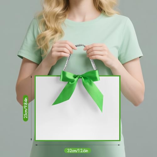 Image of JMANNI Gift Bags with Handles, 13 inch Medium Gift Bag for Presents, 1 Pcs Bags with 2 Tissue Paper and 1 Cards for Baby Shower Wedding Bridal Shower Mother's Day Birthday Party (White-Green