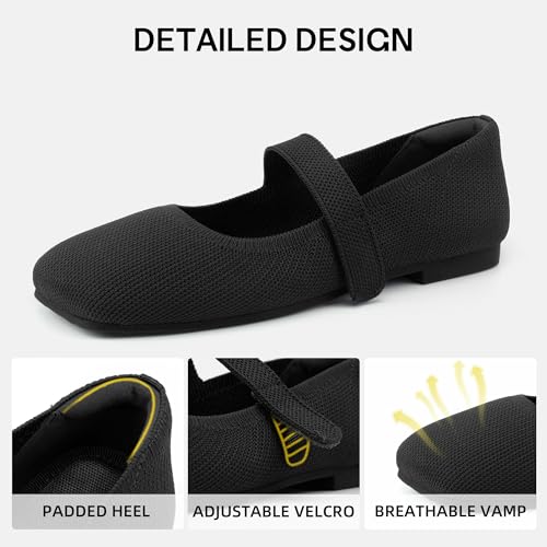 Wide Toe Box Flats Women Comfort Slip On Ballet Shoes Mary Jane Dressy Knit Flats with Adjustable Straps Washable Casual Office4