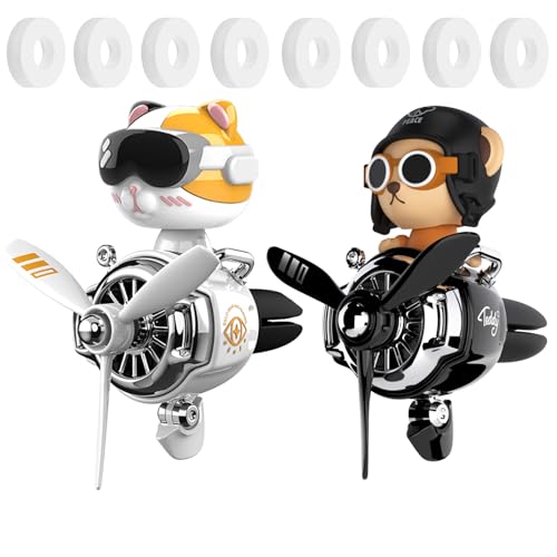 Image of 2Pcs Car Air Fresheners, Cute Bear Pilot Automotive Air Outlet Creative Car Perfume Diffuser, Automotive Accessories Air Vent Decoration with 8 Fragrant Tablets (Silver 3+Black 4)