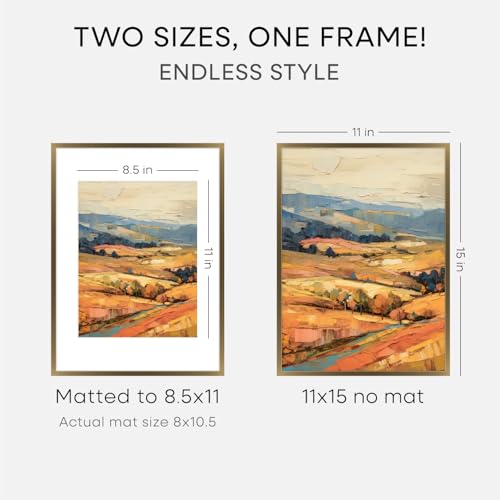 Image of Homeforia 11x15 Bronze Picture Frame, High End Metal 11x15 Brass Frames with Mat 8.5x11, 11 x 15 Poster Frames Matted to 8.5 x 11 inch Photo, 11 by 15 Bronze Frames, Tempered Glass, Wall Kit, Set of 3