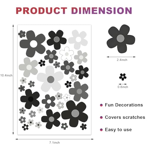 Image of KVAEY Flowers Car Stickers Set, Self Adhesive Daisy Flower Label Stickers for Car Body Mirror Window, Waterproof Hippie Stickers for Car Scooter Laptop Decoration, Car Accessories (Style D)