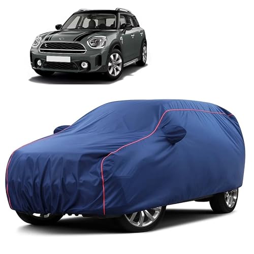 Image of Sulfar 100% Water Resistant Car Body Cover Compatible with Mirror for BMW Countryman Coupe (Triple Stitched, Full Bottom Elastic, Blue Taffeta with Red Piping)