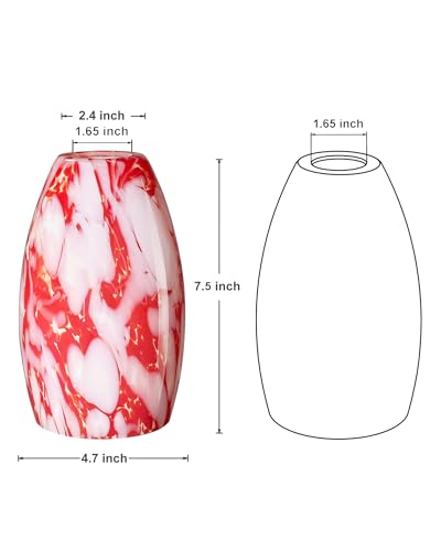 Image of Oval Glass Pendant Lamp Shade Only Art Glass Light Covers for Kitchen Island Pendant Light Fixtures Replacement Shade for Mini Pendant Light (red cloud)