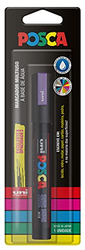 POSCA, UNI, Caneta Marcador PC-5M, Ponta Média, traço de 2,5mm a 6,8mm, Violeta Metálico, Blister co