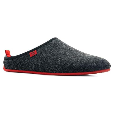Andrés Machado Unisex home slippers for Men & Women - summer & winter - DYNAMIC - made of Wool & Felt - anti-slip rubber outsole & removable Insole - Black & Red Size UK WOMEN 11/ UK MEN 10/ EU 44 Cover