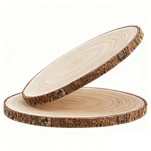 HERZWILD 35-40 cm Large Tree Disc, 2 Pieces Wooden Discs with Bark Coaster, Wooden Log Rustic Candle Holder for DIY Crafts (35-40 cm/2 Pieces)