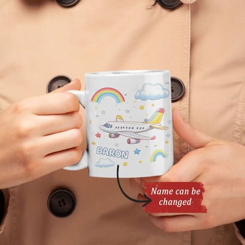 Taza personalizada de cerámica 11oz con avión y arcoíris miniatura 2