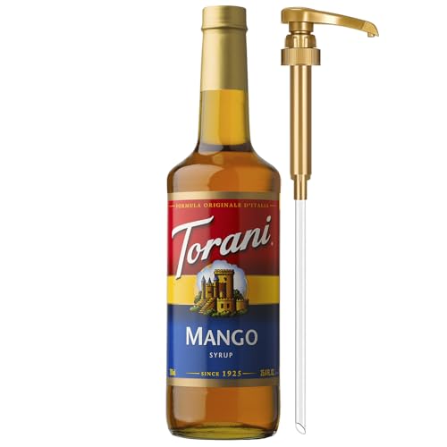 Image of Torani Mango Syrup for Drinks, Flavoring for Iced Tea, Lemonade, and Sodas, Glass Bottle with Pump Included, 25.4 Fl Oz