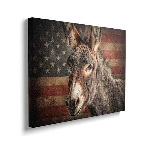Lienzo decorativo para pared, diseño de burro con bandera americana antigua, vintage, cuadro de burro enmarcado para cocina, baño, dormitorio, sala de estar, oficina, decoración de pared retro moderna