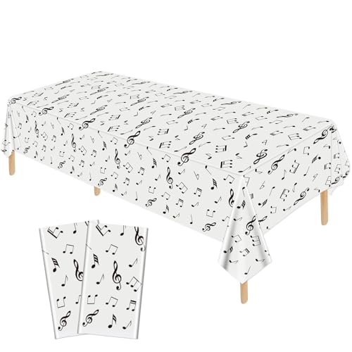 Hegbolke Lot de 2 nappes rectangulaires réutilisables avec notes de musique, 137 x 274 cm, thème notes de musique, décoration de fête d'anniversaire