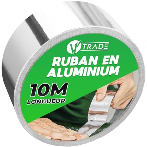 V1 TRADE Ruban Adhésif Aluminium – 48mm x 10m Bande Aluminium Adhesive Haute Temperature 140°C - pour Installateurs et Électriciens - Résistant aux UV,...