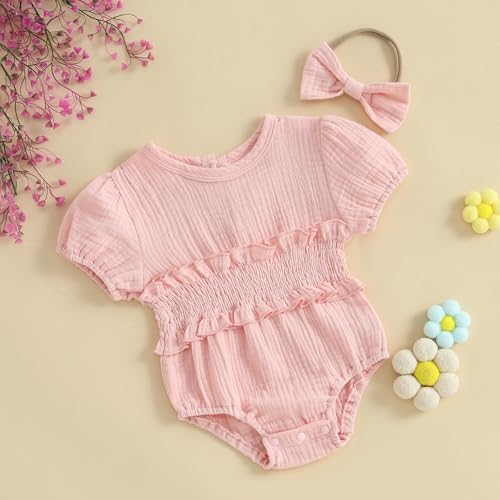 Smocked Baby Girl Clothes Newborn Girl Bubble Romper Short Sleeve Jumpsuit Summer Outfit Cute Infant Clothing3