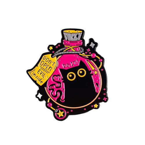 Don't Open Evil Inside Black Cat Potion Bottle Pin Brooch, Dark Magic Enamel Pin, Gift For Black Cat Mom Mama Witchy Friend, Mystic Feline Lover Lapel Badge, Spooky Halloween Vibes Decorative Jewelry Accessories