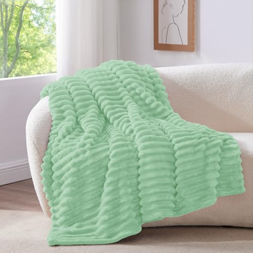 Image of BEDELITE Ribbed Twin Blanket for Couch & Bed, Light Green, 60 inchx80 inch | Ultra-Soft Plush Fleece, Cozy, Warm Yet Lightweight, Ribbed Texture, Home Decor, Machine Washable, Giftable, All-Season Use