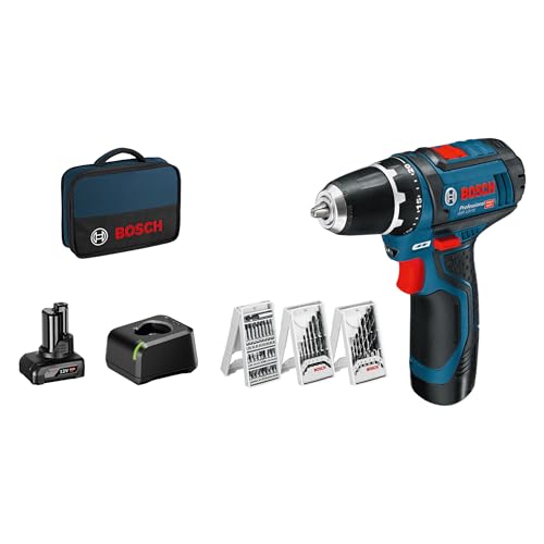 Bosch Professional 12V System Akku Bohrschrauber GSR 12V-15 (inkl. 39 tlg. Zubehörset, 2.0Ah Akku,...