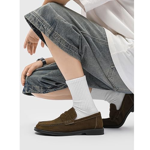 Men's Suede Penny Loafers Comfortable Round Toe Low Heel Slip-On Fashion Flat Loafer Office Shoes Formal Business Shoes4