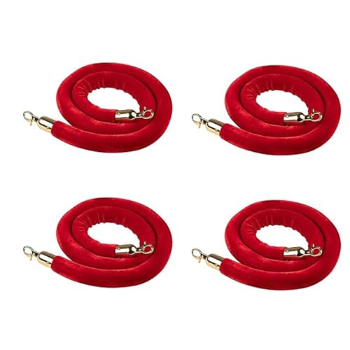 4本パック レッドベルベットスタンションロープ 吊り下げ式群衆制御バリアー ベルベットキューディバイダー VIPイベント、グランドオープニング、キュー管理用 (6フィート)