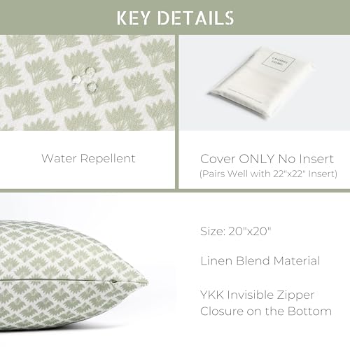 Crumbs Home Modern Farmhouse California Casual Indoor Outdoor Throw Pillow Cover, 20"x20" Water Repellent for Patio, Backyard, Couch, Poolside, Light Green Print Ravenala Palm Tree by Crumbs Home - Image 2
