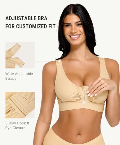 Image of FeelinGirl Post Surgery Compression Bra for Women's Front Closure Bra with Adjustable Straps Wirefree