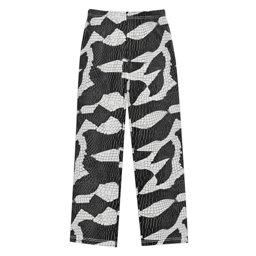 Boys' Pants Black White Snakeskin Long Bottoms Jogger Pants Elastic Waist Trousers with Pockets S-XL