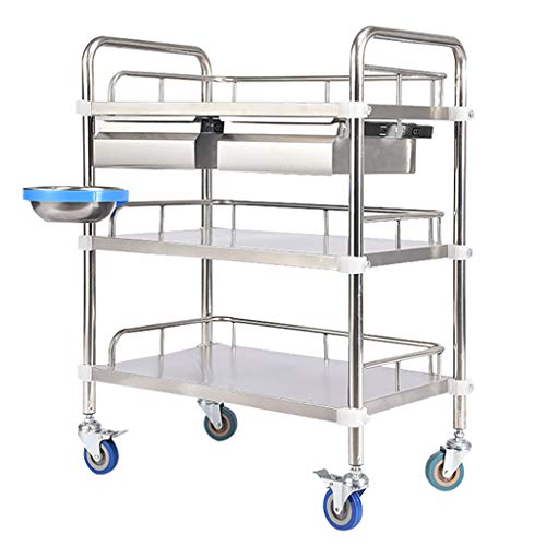 GagalU Medical Trolley Stainless Steel with Two Drawers and Three Layers of Mobile Therapy Trolley, Load 330LB, Surgical Trolley, 360 ° Rotating Wheels
