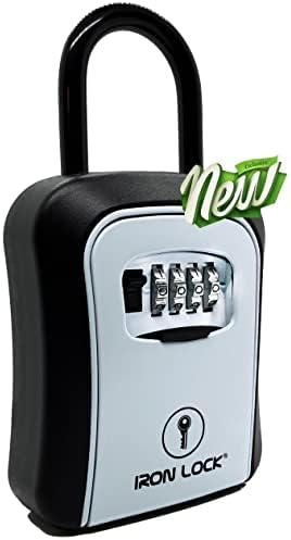 Iron Lock® - Key Lock Box Portable and Wall Mounted with Removable Shackle Indoor Outdoor Waterproof 4 Digit Combination with Resettable Code with A B Switch Key Lockbox for Outside Hold 5 Spare Keys