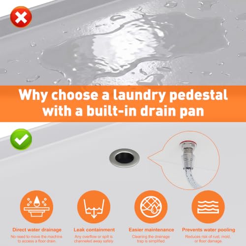 Image of 2 Pack Washer and Dryer Pedestals Stand With Pull-out Shelf, 29 inch W Universal Fit Metal Laundry Pedestal with Bulit-in Drain and Enclosed Storage, Anti-Vibration, 770 LBS Capacity, 23 inch H, White