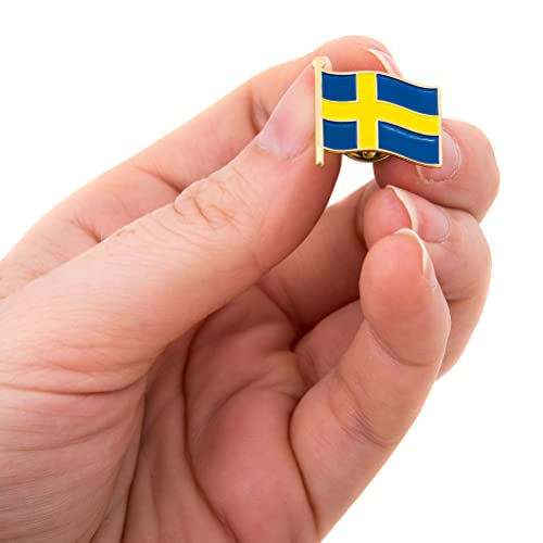 Image of Desert Cactus Sweden Flag Lapel Pin SWE Sweden Made of Metal for Formal Wear, Bag and Hat Jewelry, and Tie Tack (Waving Flag Lapel Pin)