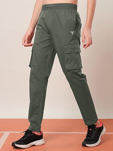 Image of TECHNOSPORT Boys' Solid Straight Fit TS Flexi Cargo Trackpants Drawstring 4-Pocket Polyester Joggers for Sports Play School UPF50+ Anti Odour