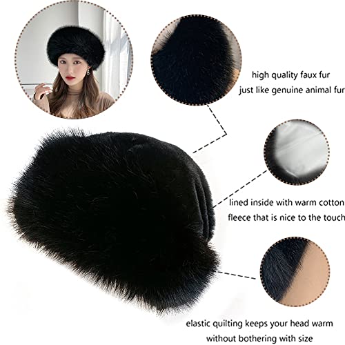 Faux Fur Hat for Women Winter, Fluffy Warm Russian Faux Fur Hat Russian Style Cap Ladies Winter Gray3