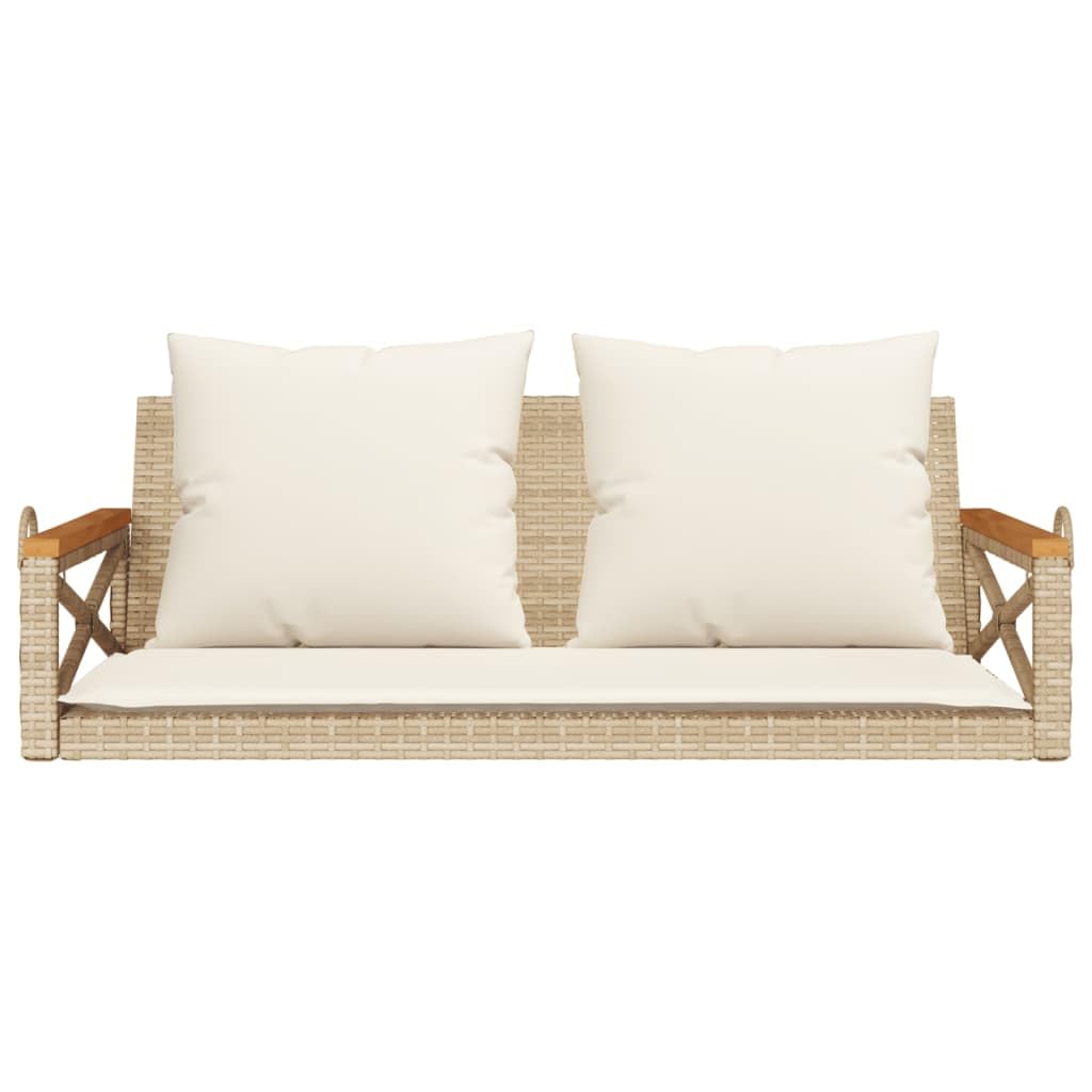vidaXL Hängebank mit Kissen, Hängeschaukel mit Befestigungsringen, Schaukelbank für Außenbereich, Gartenschaukel, Modern, Beige Poly Rattan