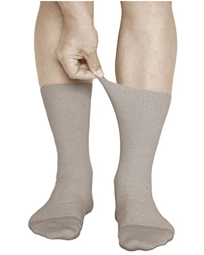 vitsocks Calcetines sin Goma Antipresión no Aprietan Hombre (3 PARES) Algodón Finos Verano Especiales sin Elástico no Aprieten, beige, 39-41