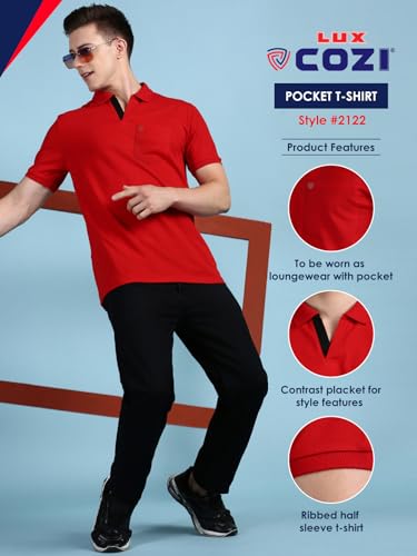 Image of Lux Cozi Men Cotton Regular Fit Polo Neck Half Sleeve Solid Casual T-Shirt with Chest Pocket | Pack of 2 |