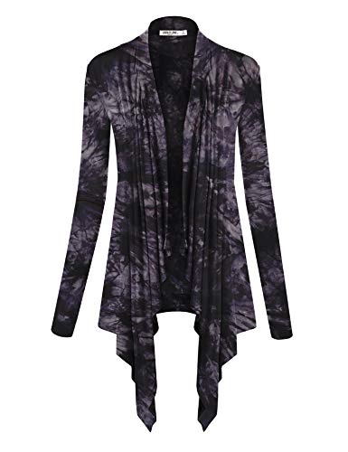 Image of Lock and Love Women's Draped Front Open Asymmetrical Cardigan - Casual Long Sleeve Lightweight Duster