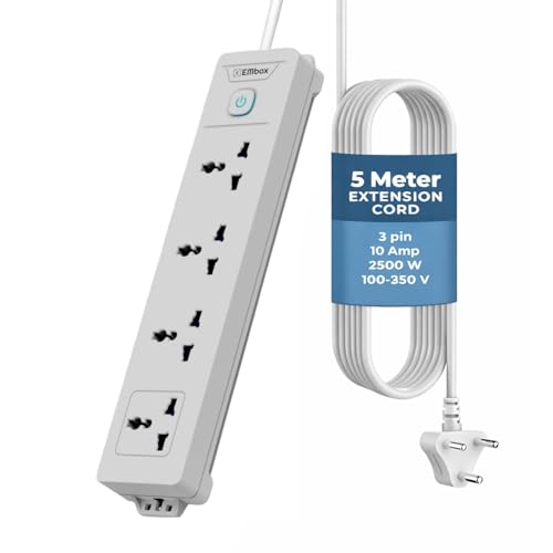 Image of EMBOX Extension Board 5 Meter Cable | Extension Board with Switches, 4 Universal Sockets LED Indicator | 1500W Extension Cord