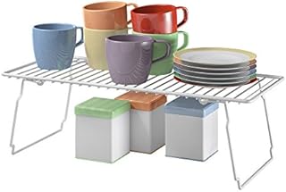 Metaltex Storage Folding Legs, Coated Wire Rack, Shelf Space Saver, Cupboard Organiser, White, Size: 47 x 21 x 14 cm, Metal, Silver