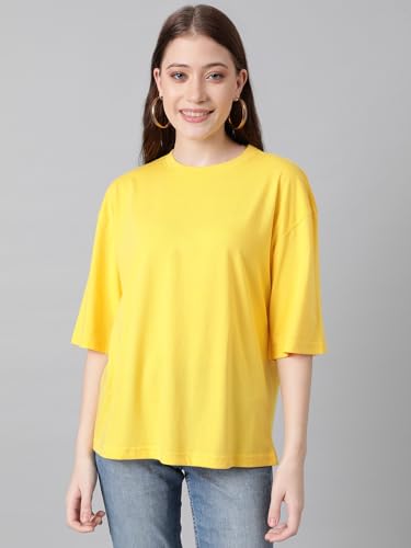 Image of KOTTY Women's Cotton Blend Solid Oversized T-Shirts