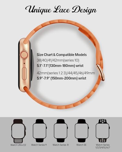 Sunnywoo Lace Sport Silicone Band Compatible with Apple Watch 38mm 40mm 41mm 42mm 44mm 45mm 46mm 49mm for Women, Soft Wristband Waterproof Replacement for iWatch Series Ultra 10 9 8 SE 7 6 5 4 3 2 1