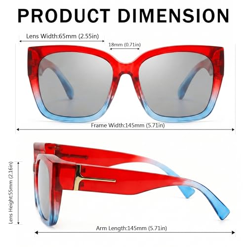 Image of SIPHEW Mirrored Sunglasses Polarized Fit Over Glasses for Women - Trendy Large Square w UV400 Protection Sun Glasses