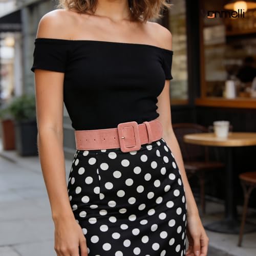 VONMELLI Women Wide Velvet Belt for Dresses Pink Thick Chunky Waist Belt with Vintage Square Buckle, XL - image 2