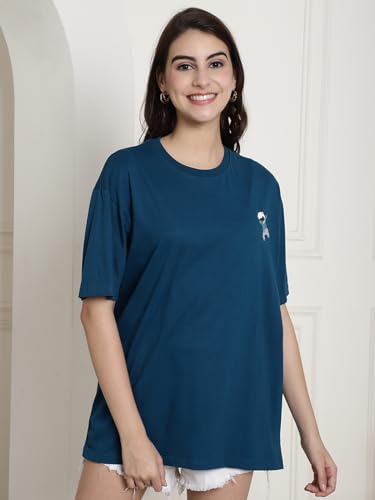 Image of Preneum Women's Cotton Graphic Printed Baggy Fit Drop-Shoulder Sleeves Cotton Oversized T-Shirt