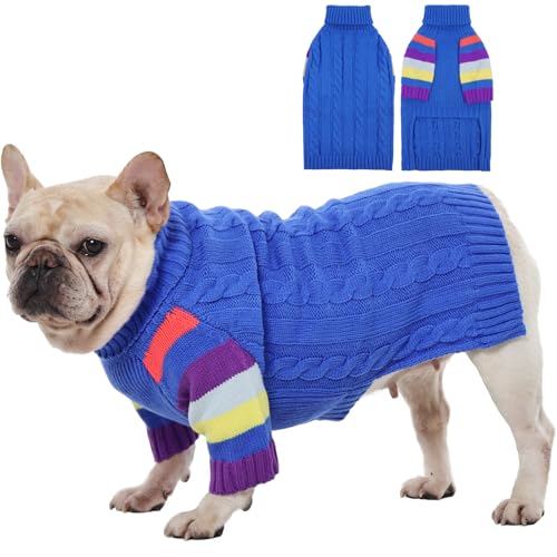Image of Small Dog Sweater, Turtleneck Pullover with Sleeves, Blue S