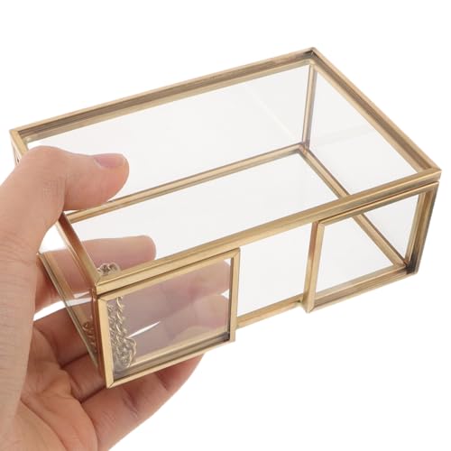 Tarjetero de latón y vidrio PRETYZOOM rectangular para escritorio de oficina 4