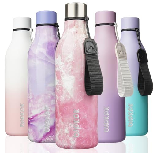 Image of BJPKPK Insulated Water Bottles, 25 oz Stainless Steel Metal Water Bottle with Strap, BPA Free Leak Proof Jugs, Mugs, Flasks, Reusable Thermal Flasks for Sports & Travel, Blossom
