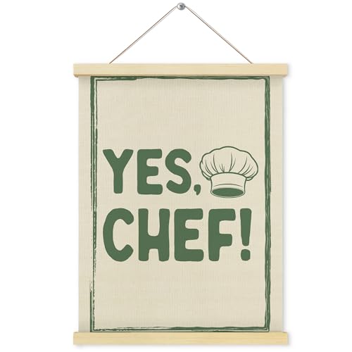 Shrago Yes Chef Wall Art, Vintage Green Chef Cooks Quote Poster Hanger Frame for Home Kitchen Dining Room Restaurant Canteen Cafe Wall Decor, 12x16 Inch