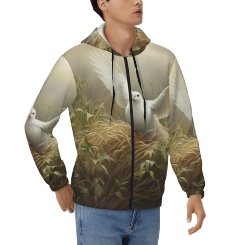 Sweat à capuche homme herbe colombe zippé manches longues cordon de serrage